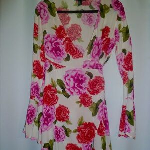 Forever 21 Pink Floral Bell Sleeve Wrap Dress
